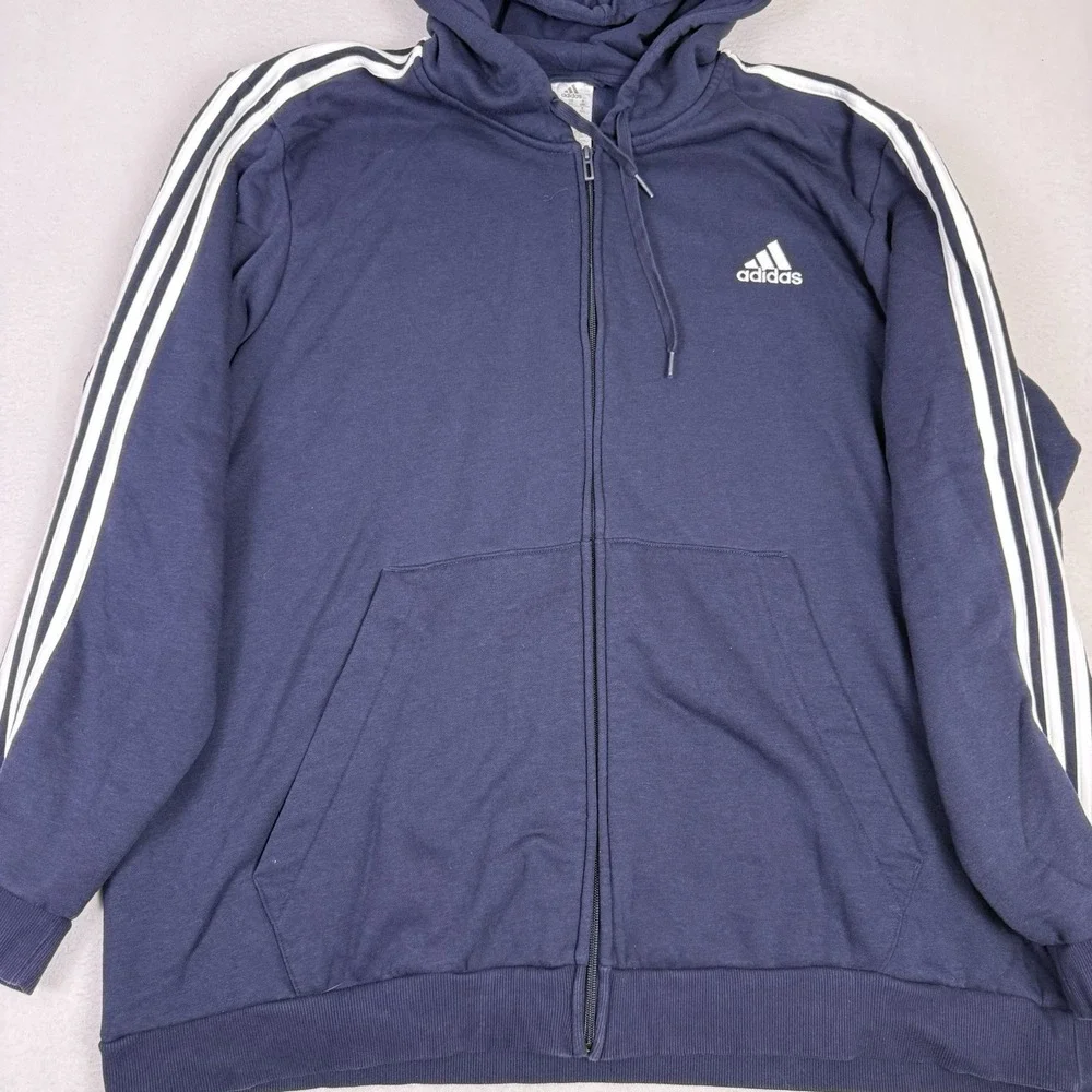 Adidas‎ Men's Essentials 3-Stripe Full Zip Hoodie Navy Blue 4XL Big & Tall